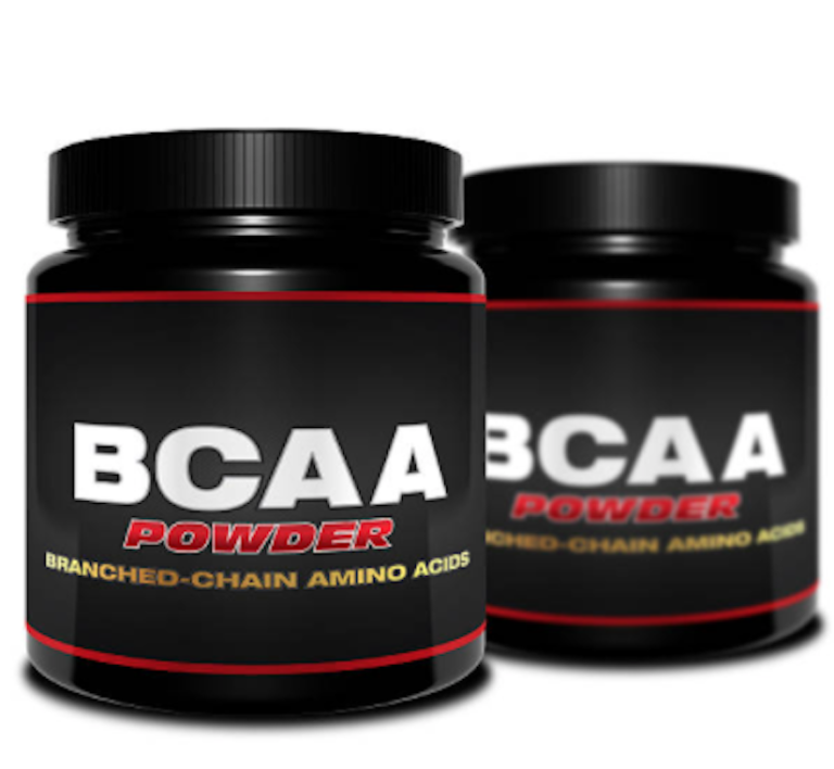 Two containers of bcaa (branched-chain amino acids) powder supplements for fitness and nutrition.