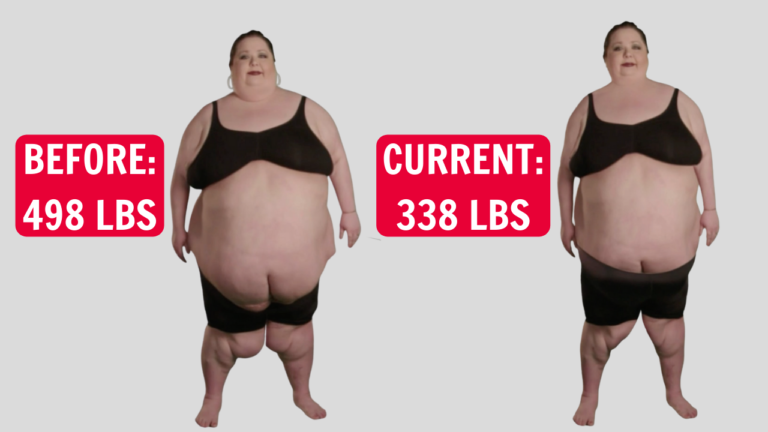 Personal weight loss journey: progress snapshot showing a significant reduction from 498 pounds to 338 pounds.