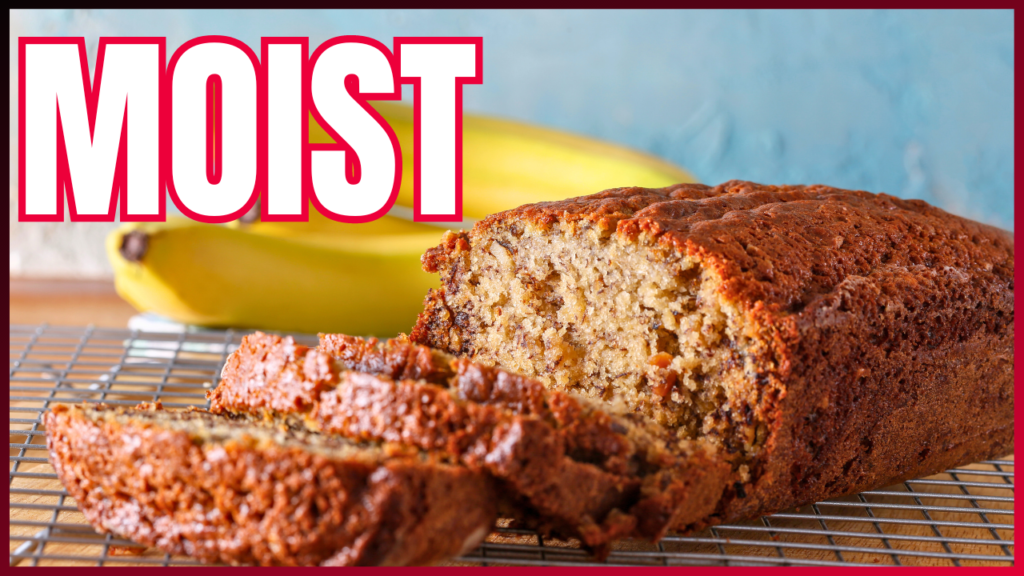 Slice into delight - experience the rich, moist texture of freshly-baked banana bread, bursting with flavor and perfect for a cozy treat.
